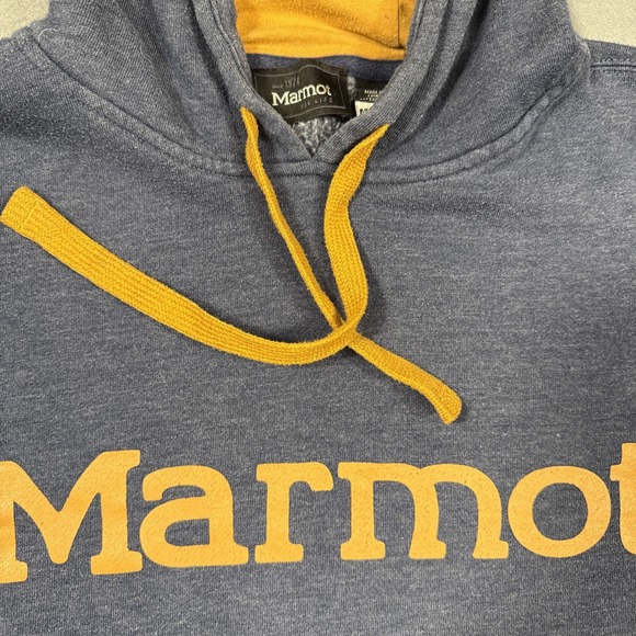 Marmot Hoodie Mens Medium Dark Heather Blue Pullover Sweatshirt Hooded Gorpcore - Picture 3 of 9